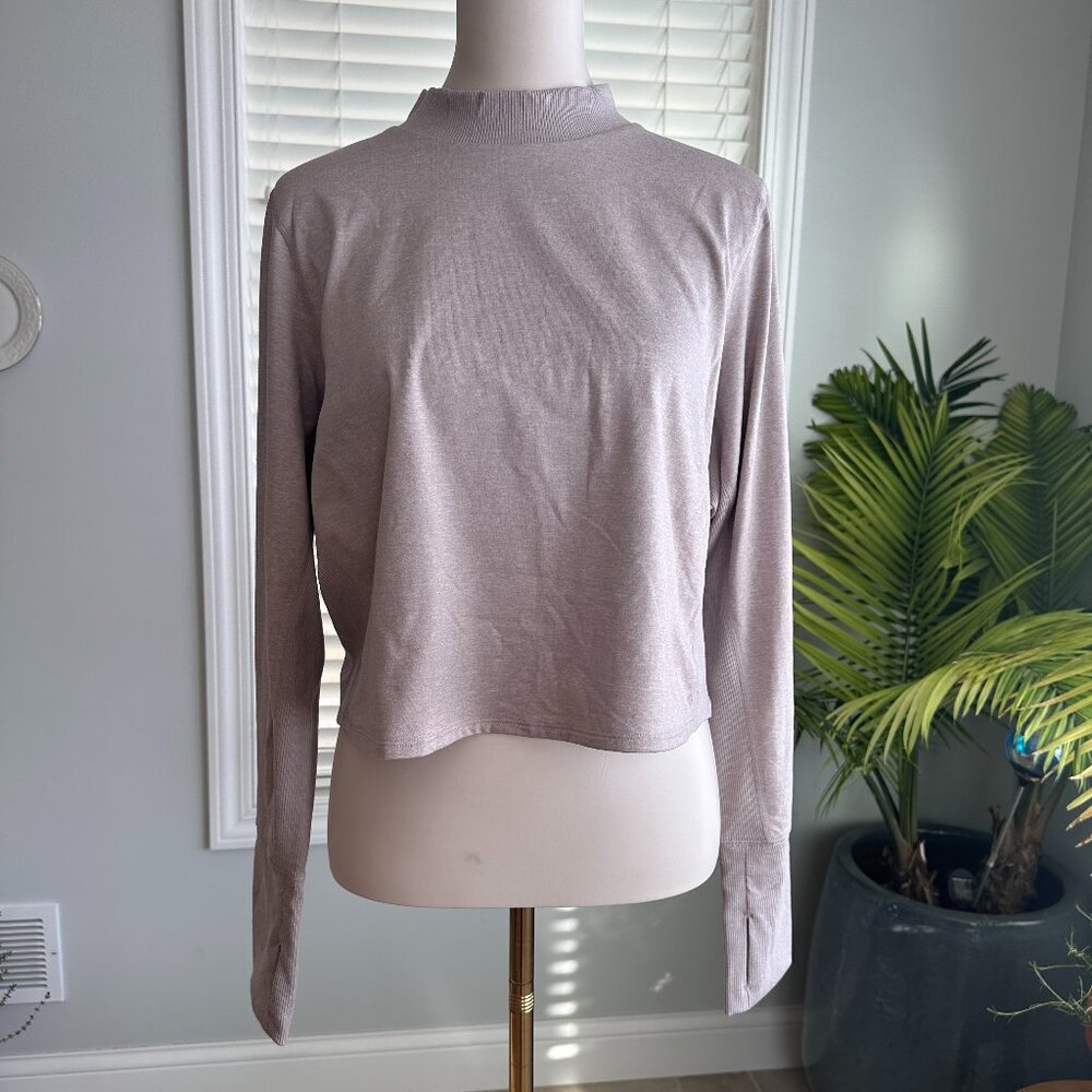 Old Navy Cozecore Fit Long Sleeve Mock Neck Crop Top Sz XL NWT Heather Oatmeal